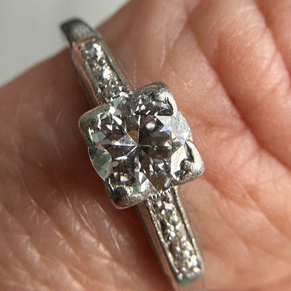 Antique RARE Platinum Traub Diamond Engagement Ring Orange Blossom Vintage S 7.5 - Picture 13 of 13
